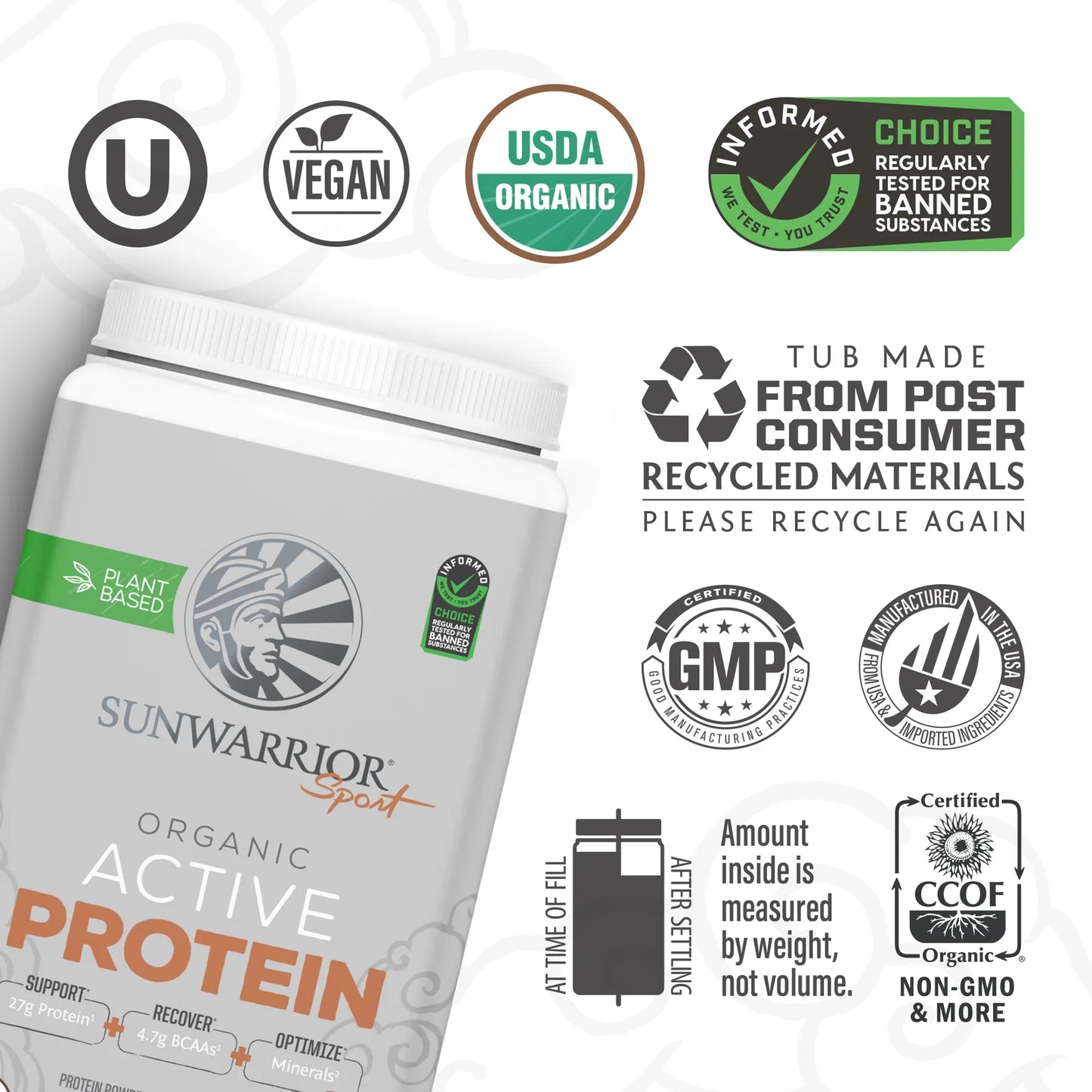 Sunwarrior Active Protein Chocolate Peanut Butter Powder Organic