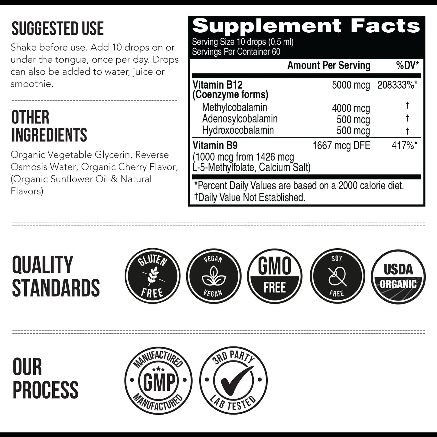 BioActive Vitamin B12 Plus L-Methylfolate 5,000 MCG Organic