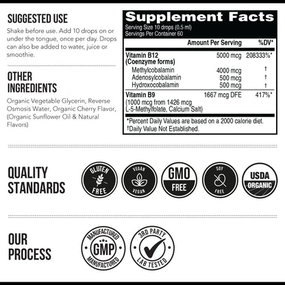 BioActive Vitamin B12 Plus L-Methylfolate 5,000 MCG Organic